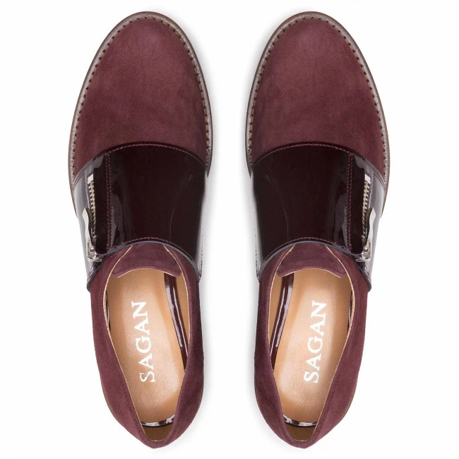 Flats Shoes SAGAN - 4506 Bordowy Welur/Bordowy Lakier Dark Red - Image 6