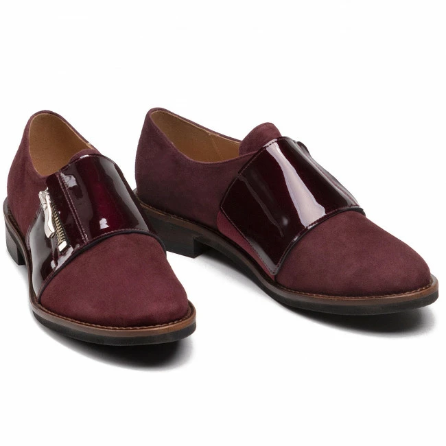 Flats Shoes SAGAN - 4506 Bordowy Welur/Bordowy Lakier Dark Red - Image 5