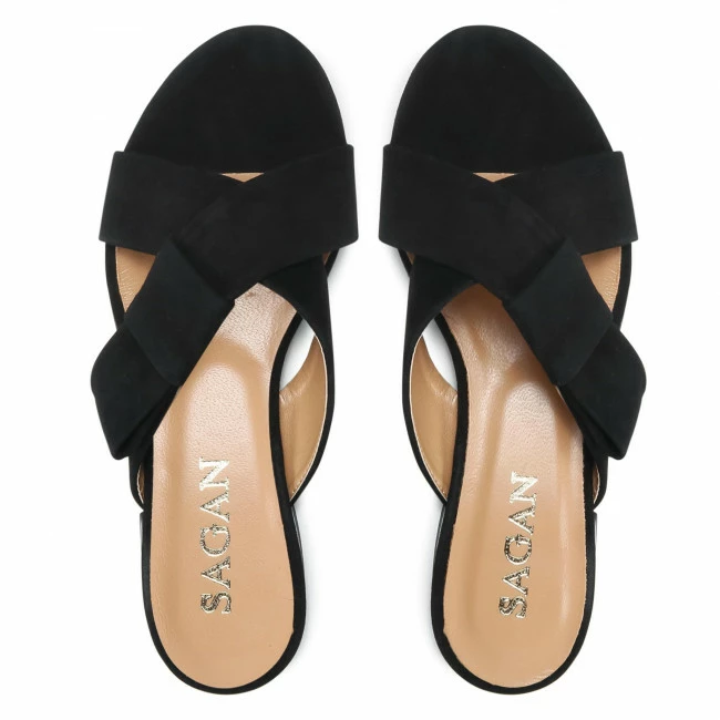 Casual Mules Slides SAGAN - 4564 Czarny Welur Black - Image 6