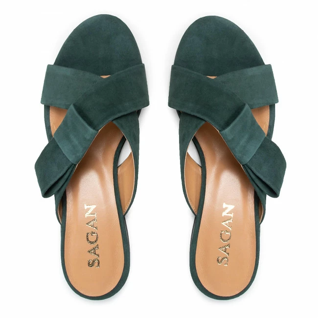 Casual Mules Slides SAGAN - 4564 Zielony Welur Green - Image 6