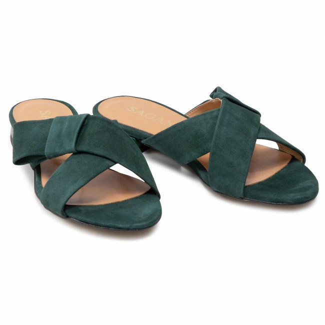 Casual Mules Slides SAGAN - 4564 Zielony Welur Green - Image 5
