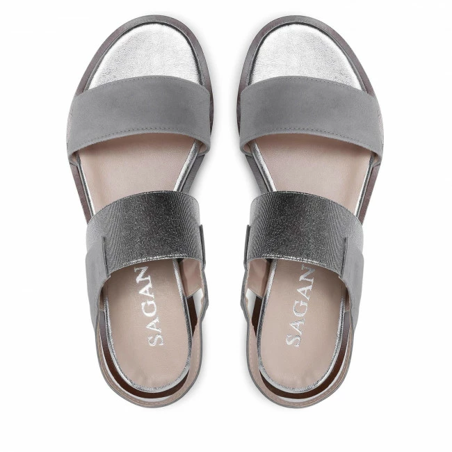 Casual Sandals Sandals SAGAN - 4561 Jasny Szary Welur Srebro Grey - Image 6