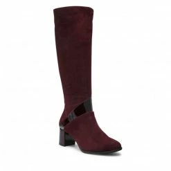Jackboots Knee High Boots SAGAN - 4694 Bordowy Welur/Bordowy Lakier Dark Red