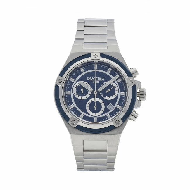 Men's Zegarek ROAMER - Tempomaster Chrono 221837 41 45 20 Silver/Blue Blue, Silver