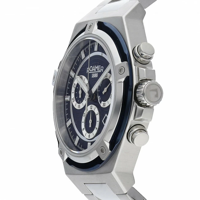 Men's Zegarek ROAMER - Tempomaster Chrono 221837 41 45 20 Silver/Blue Blue, Silver - Image 2