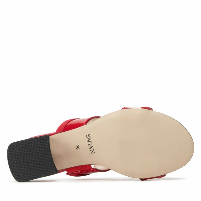 Casual Mules Slides SAGAN - 4794 Czerwony Lakier/Czerwony Welur Red - Image 4