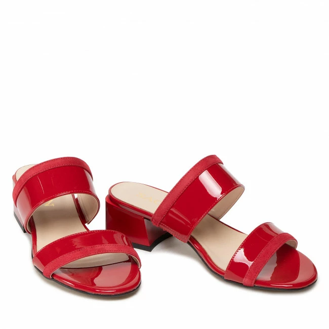 Casual Mules Slides SAGAN - 4794 Czerwony Lakier/Czerwony Welur Red - Image 5