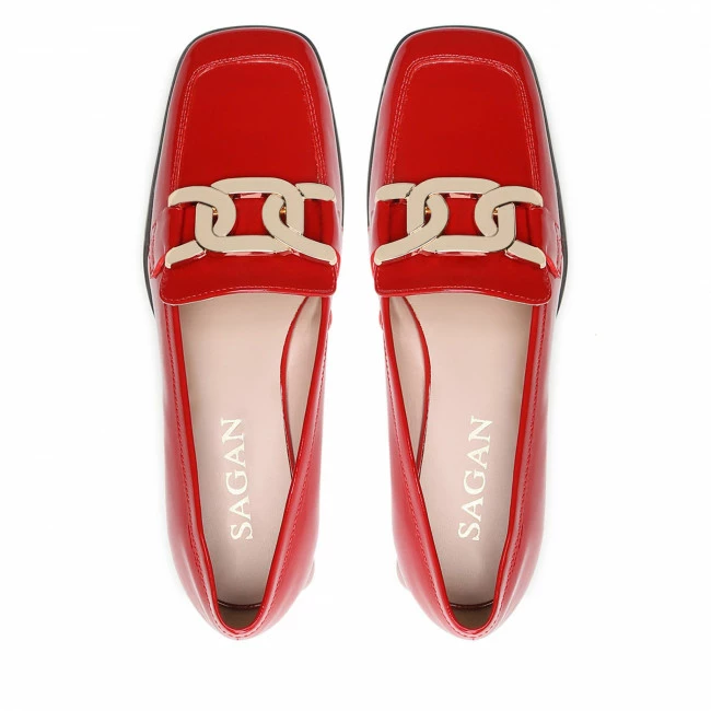 Flats Shoes SAGAN - 4855 Czerwony Lakier Złoto Red - Image 5