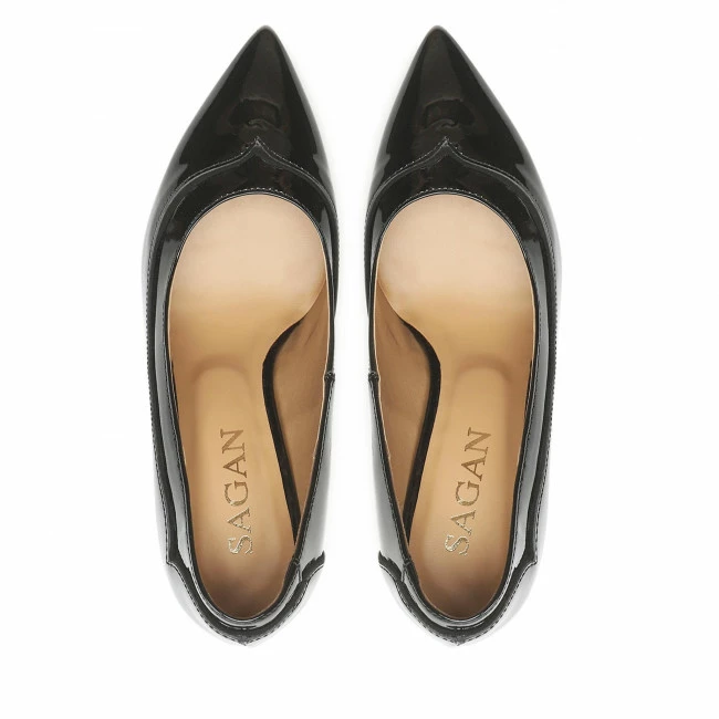 Stilettos SAGAN - 4886 Czarny Lakier/Czarny Welur Black - Image 5