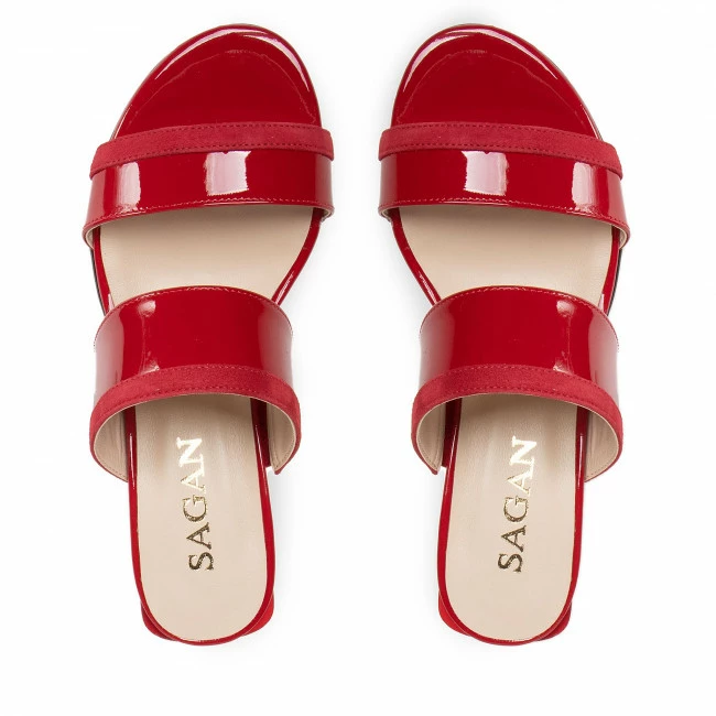 Casual Mules Slides SAGAN - 4794 Czerwony Lakier/Czerwony Welur Red - Image 6