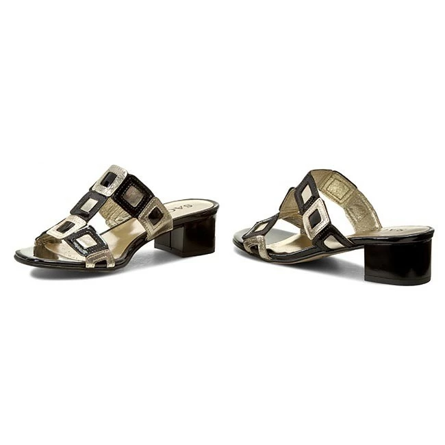 Casual Mules Slides SAGAN - 1669 Czarno Złoty Lakier Black, Gold - Image 2