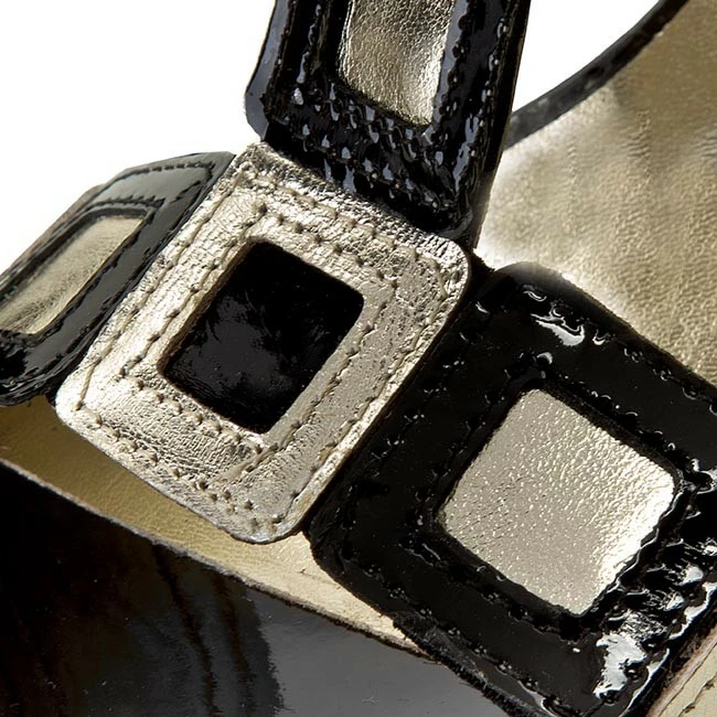 Casual Mules Slides SAGAN - 1669 Czarno Złoty Lakier Black, Gold - Image 3
