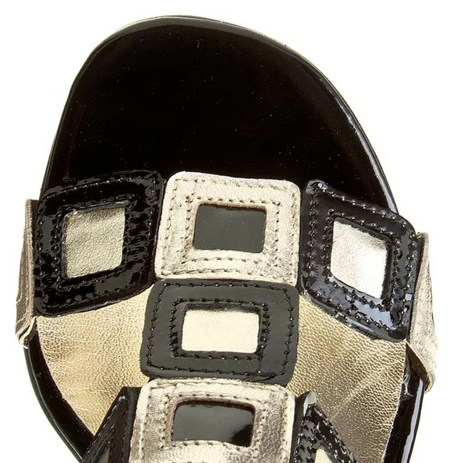 Casual Mules Slides SAGAN - 1669 Czarno Złoty Lakier Black, Gold - Image 4