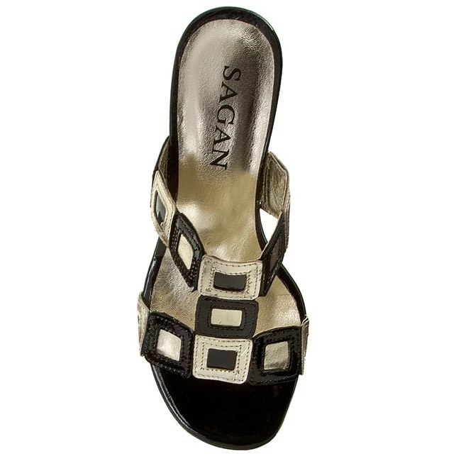 Casual Mules Slides SAGAN - 1669 Czarno Złoty Lakier Black, Gold - Image 5